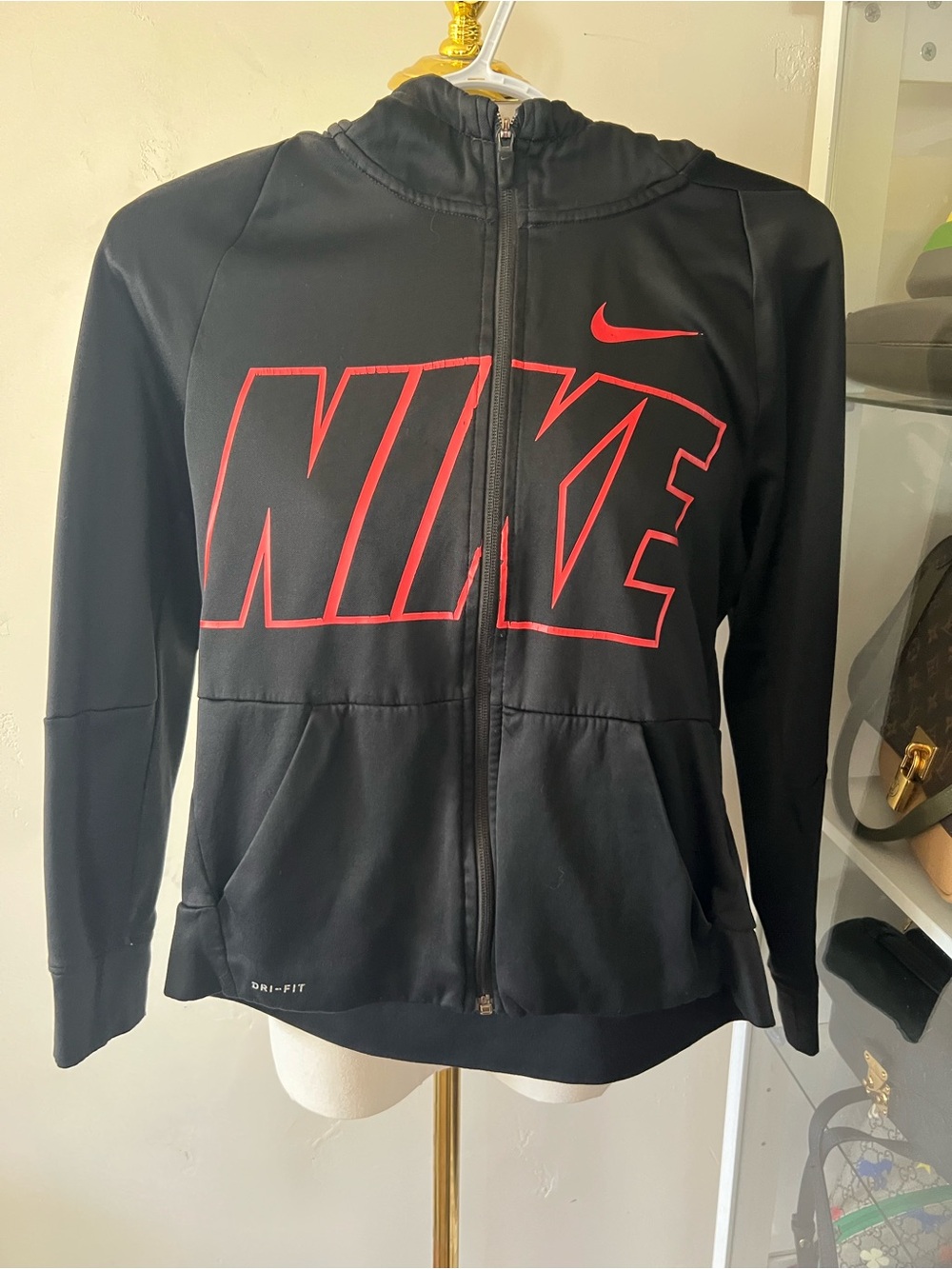 Nike Black Jacket with Red Logo Full-Zip Hoodie